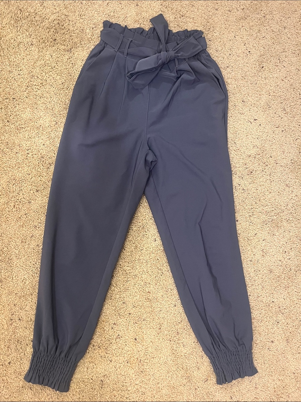Grace Karin Navy Paperbag Waist Jogger Pants